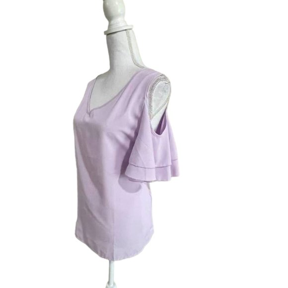 Light Breezy Short Sleeves Summer Cold Shoulder Blouse Top XL - Picture 15 of 16